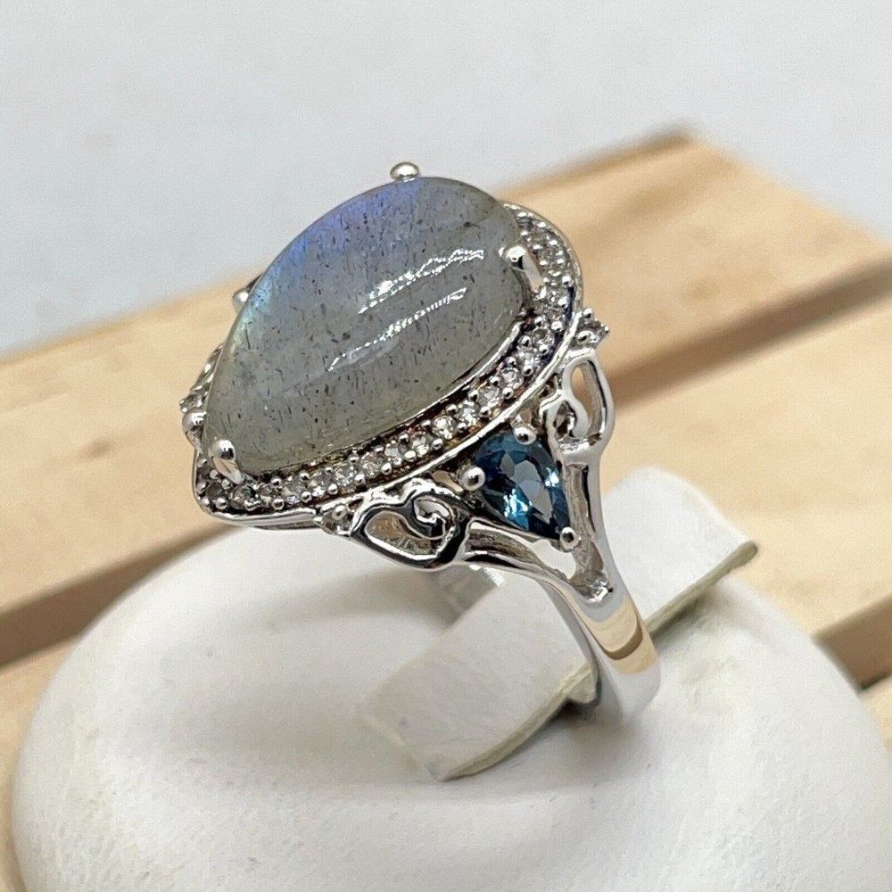 Colleen Lopez Labradorite Ring London Blue Topaz Sterling .925 White Topaz 7.75 - Picture 3 of 11